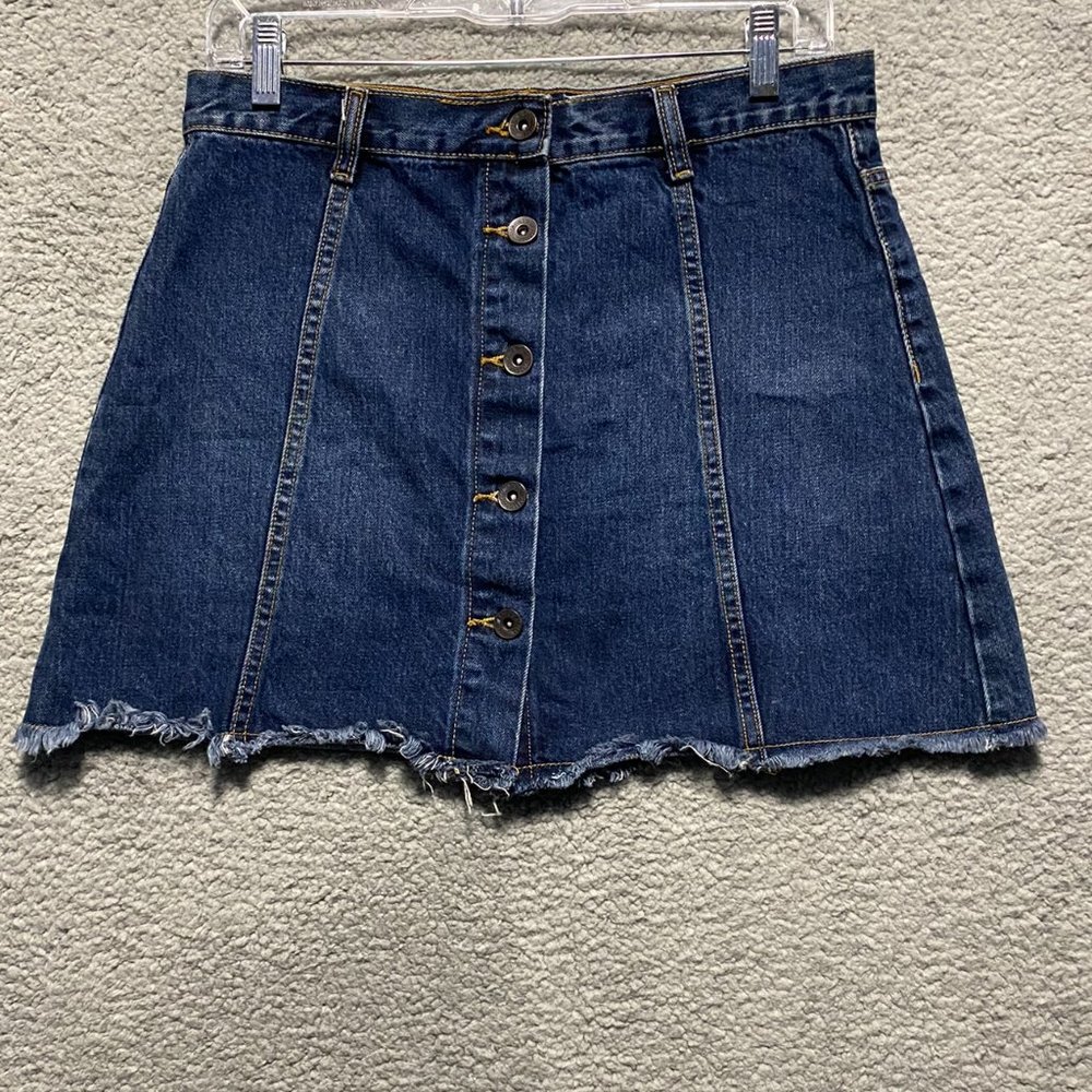 Forever 21 Womens Skirt Blue Denim Button Front Short Mini Casual A Line 29.